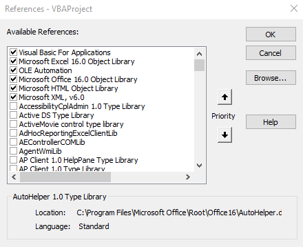 Adding references to VBA project